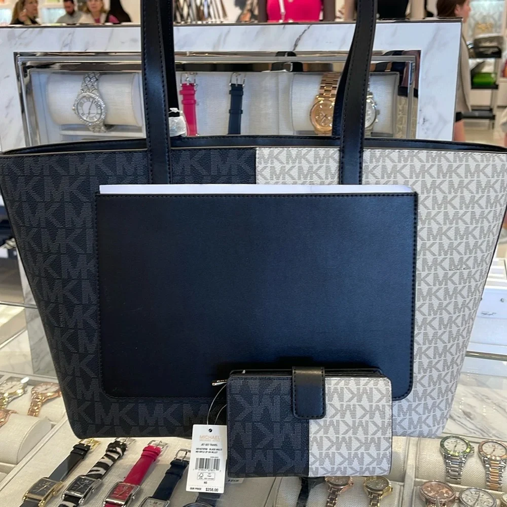 Michael Kors Jet Set Medium Two-Tone Logo Tote & Medium Two-Tone Logo Wallet NWT